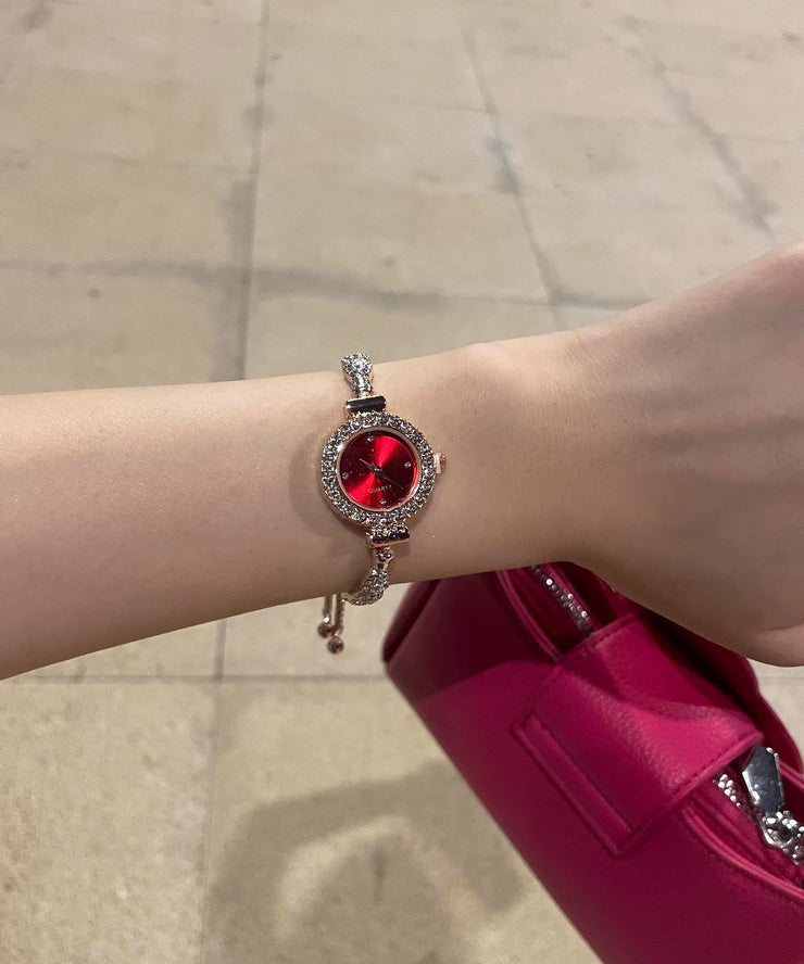 Stylish Red Metal Zircon Telescoping Chain Watches