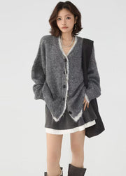 Stylish Red Oversized Patchwork Knit Fake Two Piece Cardigans Winter