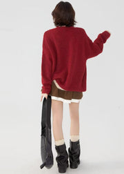 Stylish Red Oversized Patchwork Knit Fake Two Piece Cardigans Winter
