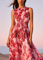 Stylish Red Print Cotton Robe Dresses Sleeveless