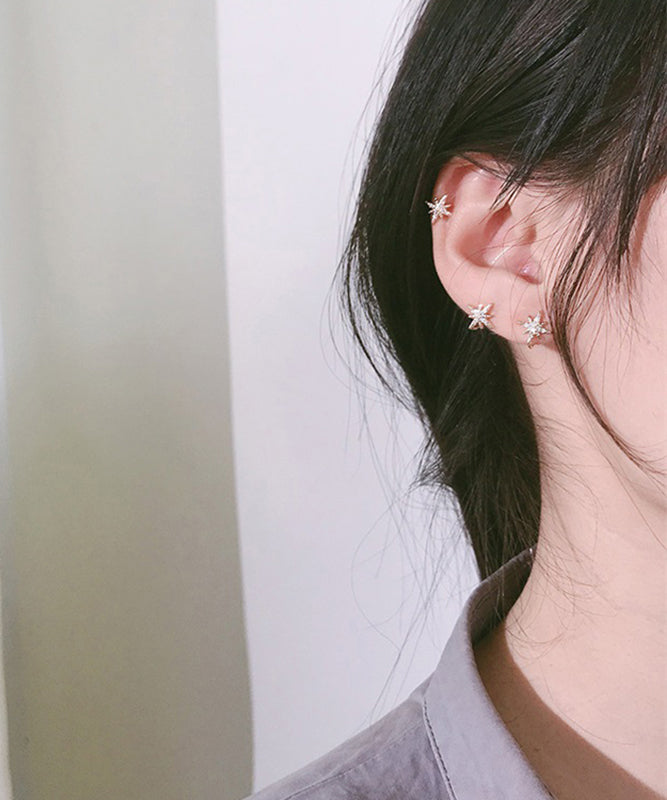 Stylish Rose Gold Copper Overgild Zircon Hexagram Stud Earring