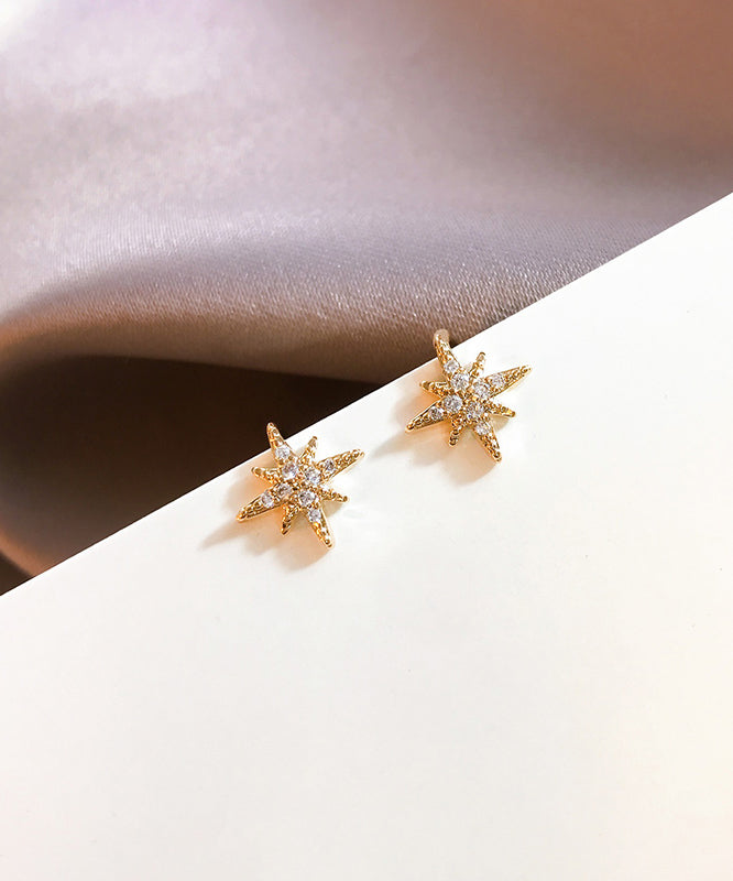 Stylish Rose Gold Copper Overgild Zircon Hexagram Stud Earring