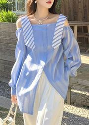 Stylish Rose Side Open False Two Pieces Cotton Shirt Spring