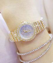 Stylish Rose Stainless Steel Zircon Tempered Glass Waterproof Watch