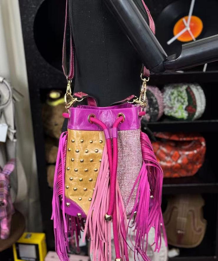 Stylish Rose Tassel Patchwork Rivet sheepskin Messenger Bag