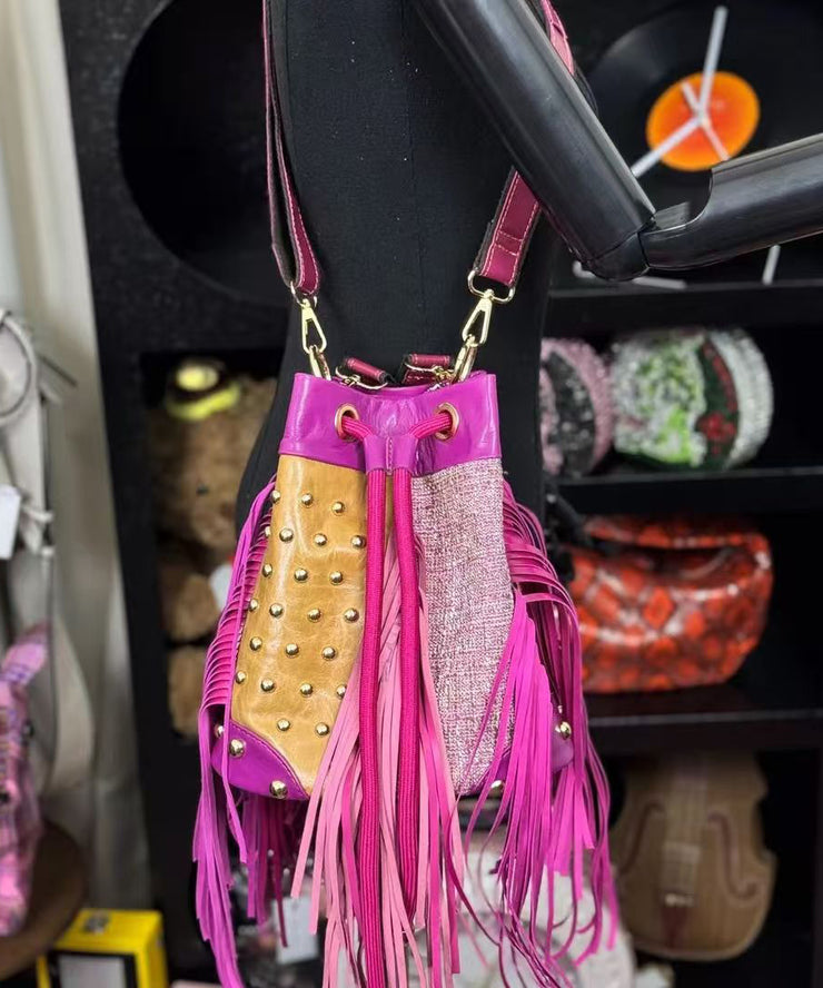 Stylish Rose Tassel Patchwork Rivet sheepskin Messenger Bag