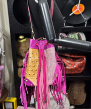 Stylish Rose Tassel Patchwork Rivet sheepskin Messenger Bag