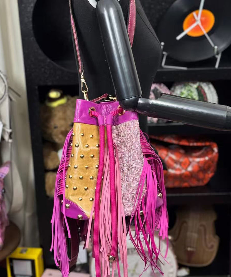 Stylish Rose Tassel Patchwork Rivet sheepskin Messenger Bag