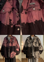 Stylish Rubber Red Tie Dye Pockets Denim Mens Coats Fall