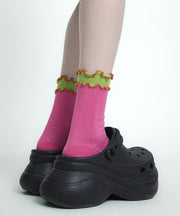 Stylish Ruffles Patchwork Hollow Out Cotton Mid Calf Socks
