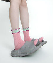 Stylish Ruffles Patchwork Hollow Out Cotton Mid Calf Socks