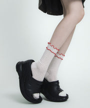 Stylish Ruffles Patchwork Hollow Out Cotton Mid Calf Socks