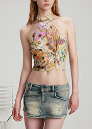 Stylish Sexy Halter Print Cotton Tank Top Sleeveless