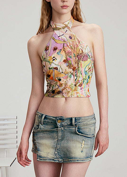 Stylish Sexy Halter Print Cotton Tank Top Sleeveless