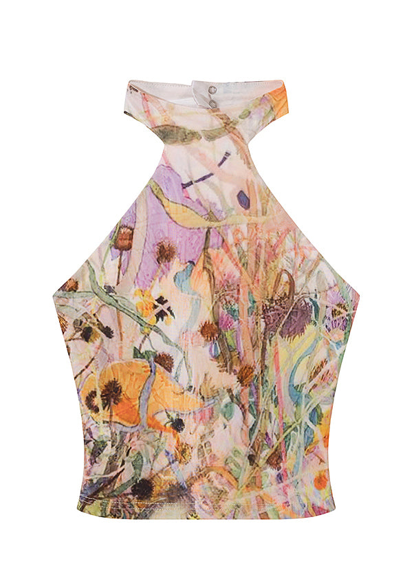 Stylish Sexy Halter Print Cotton Tank Top Sleeveless
