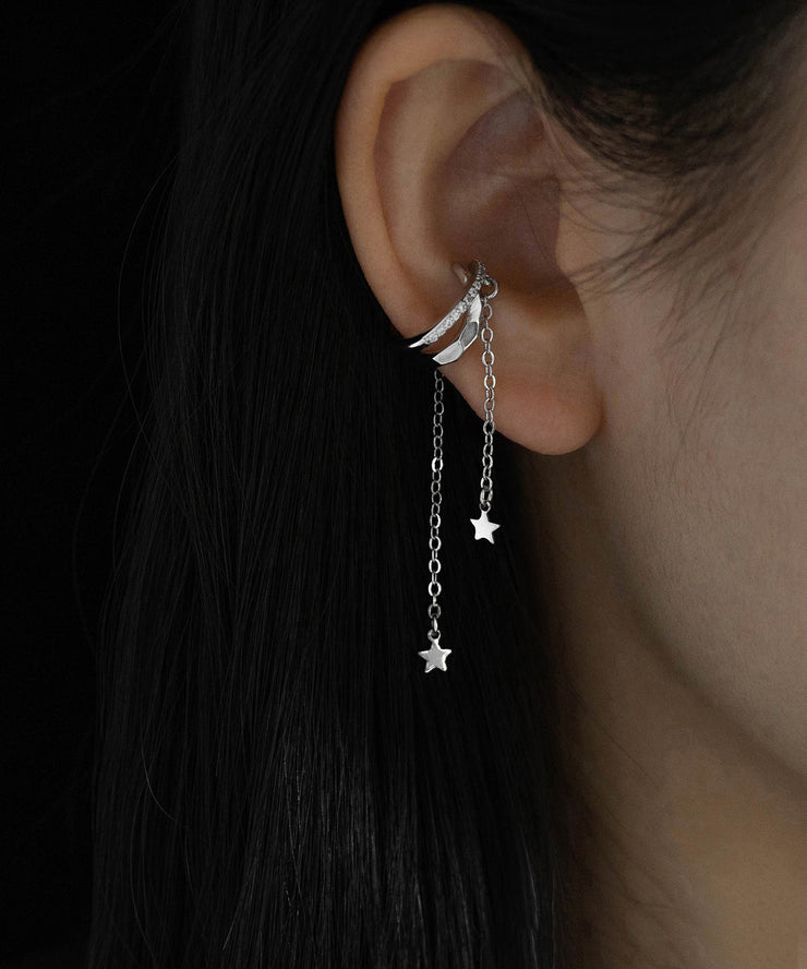 Stylish Silk Copper Zircon Star Tassel Drop Earrings