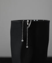 Stylish Silk Copper Zircon Star Tassel Drop Earrings