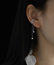 Stylish Silk Copper Zircon Star Tassel Drop Earrings