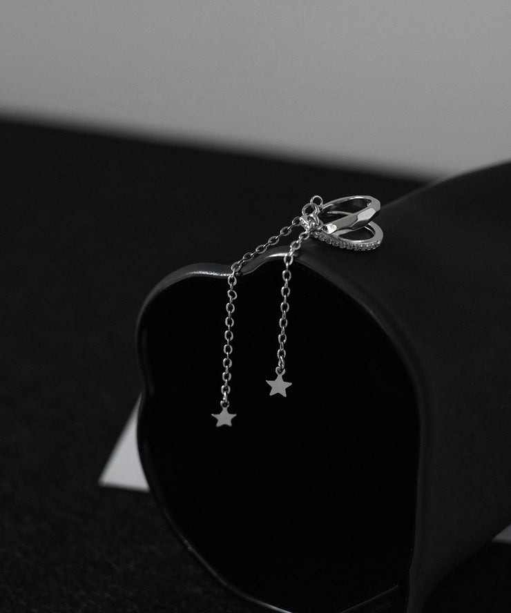 Stylish Silk Copper Zircon Star Tassel Drop Earrings