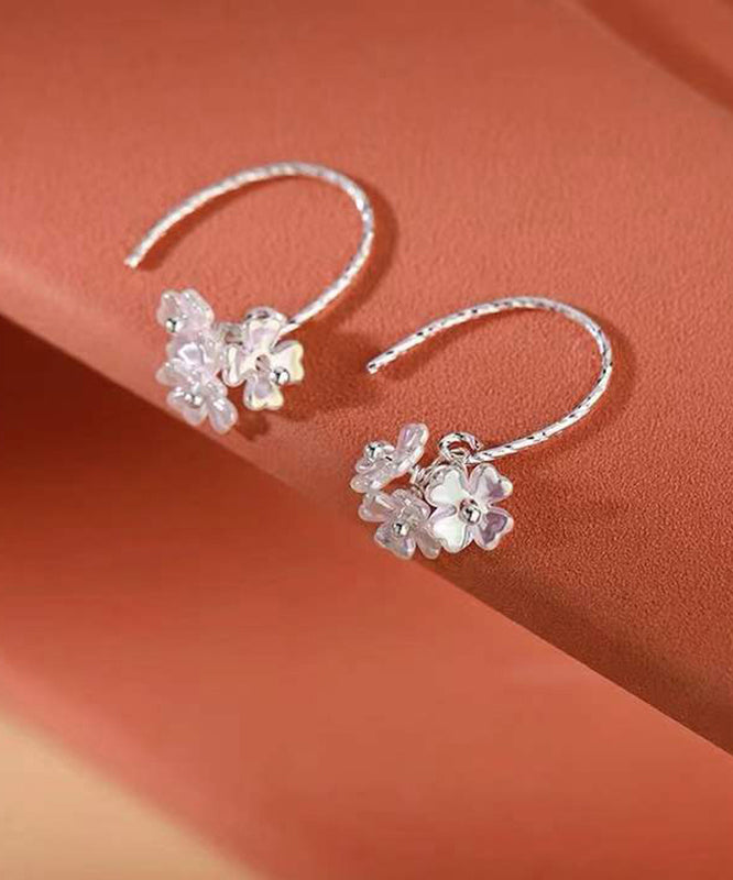Stylish Silk Sterling Silver Acrylic Floral Hoop Earrings