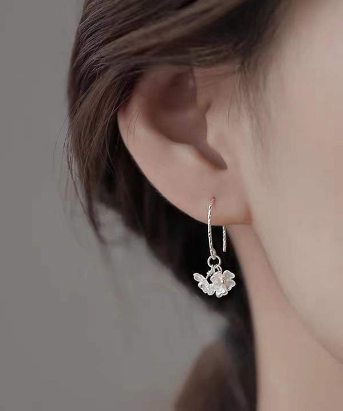 Stylish Silk Sterling Silver Acrylic Floral Hoop Earrings