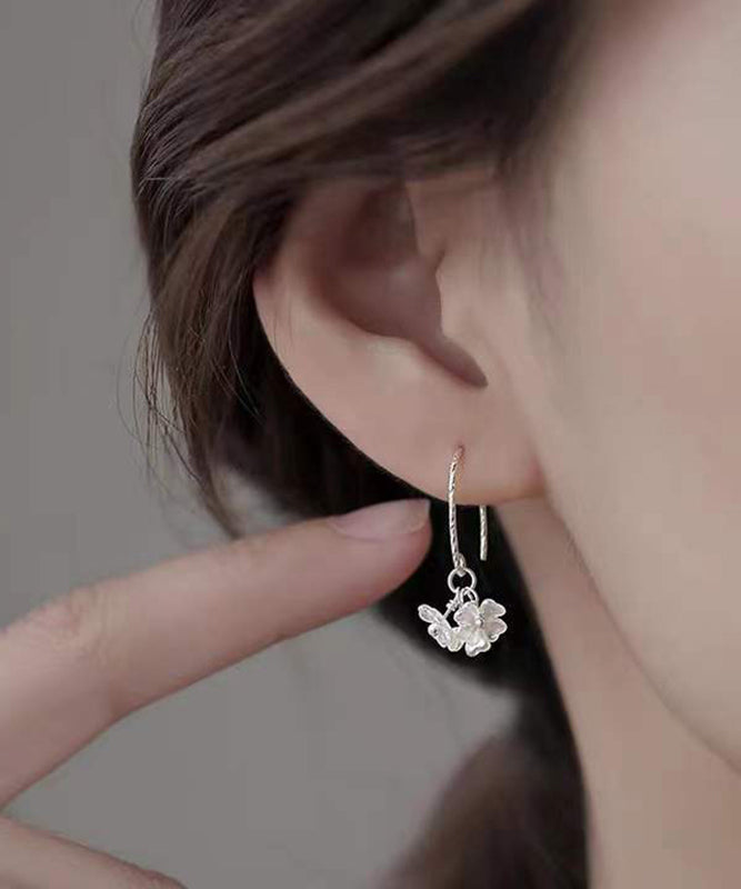 Stylish Silk Sterling Silver Acrylic Floral Hoop Earrings