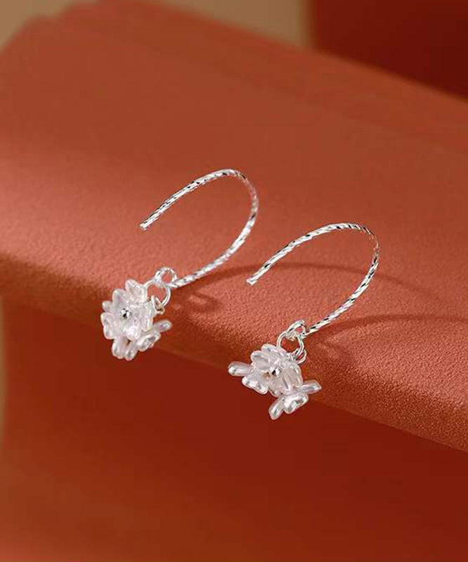 Stylish Silk Sterling Silver Acrylic Floral Hoop Earrings