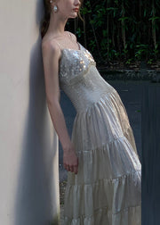 Stylish Silver V Neck Sequins Wrinkled Chiffon Spaghetti Strap Dress Sleeveless