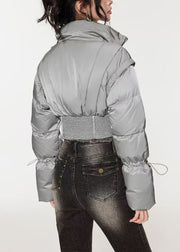 Stylish Silvery Drawstring Duck Down Puffer Jacket Winter