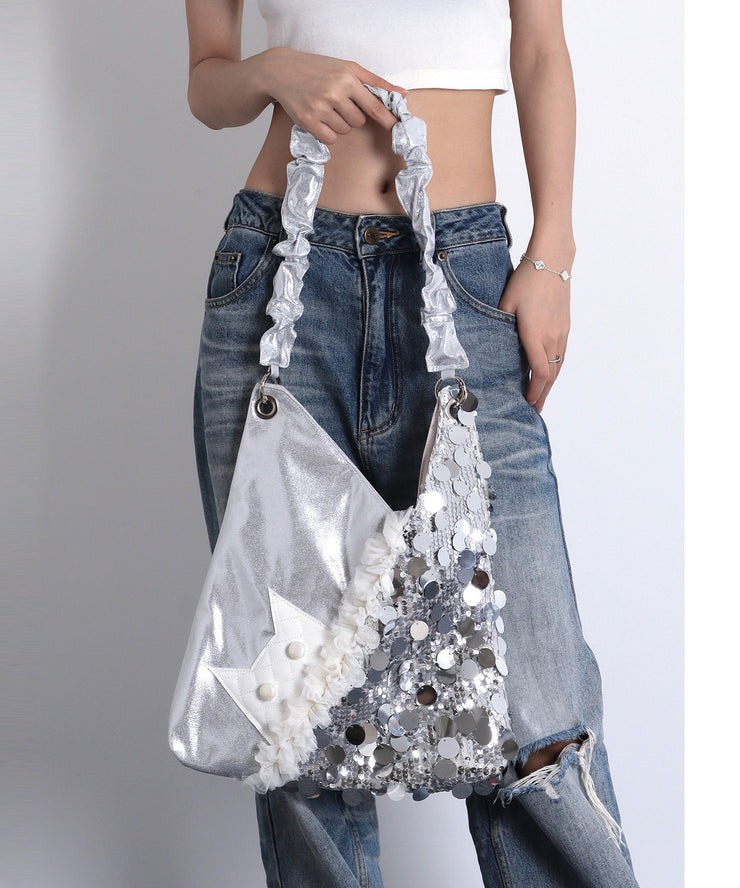 Stylish Silvery Sequins Patchwork Large Capacity Shoulder Bags
