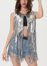 Stylish Silvery Tasseled Sequins Vest Summer