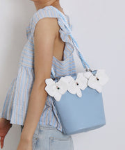 Stylish Sky Blue Butterfly Decorated Faux Leather Bucket Bag