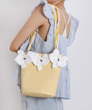 Stylish Sky Blue Butterfly Decorated Faux Leather Bucket Bag