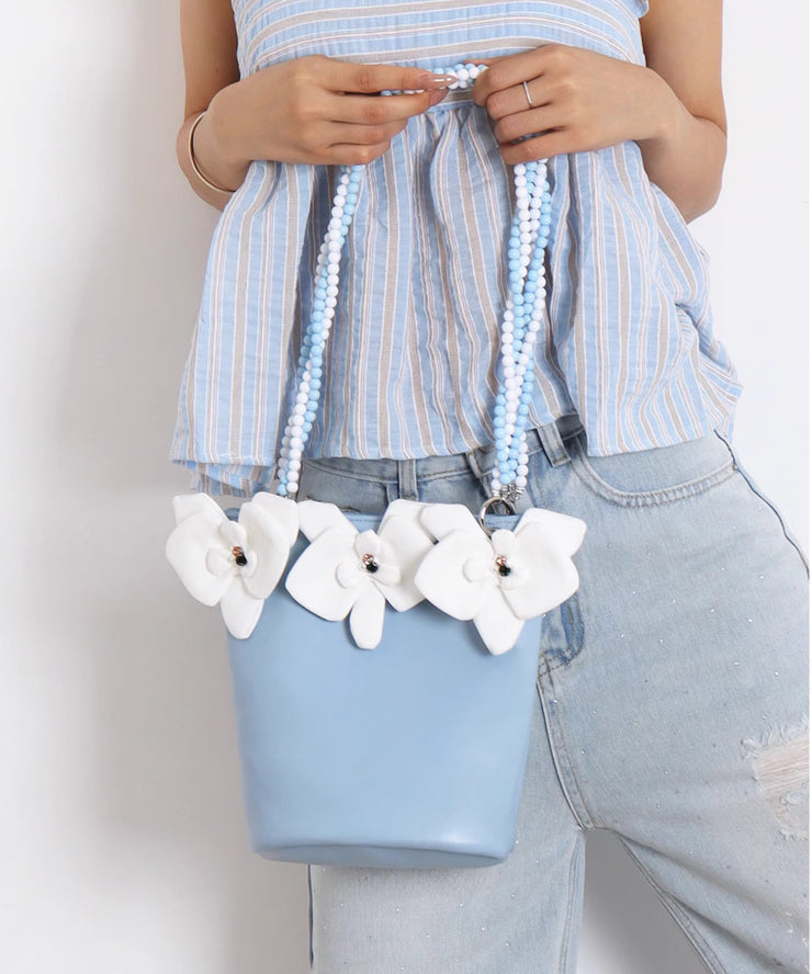 Stylish Sky Blue Butterfly Decorated Faux Leather Bucket Bag