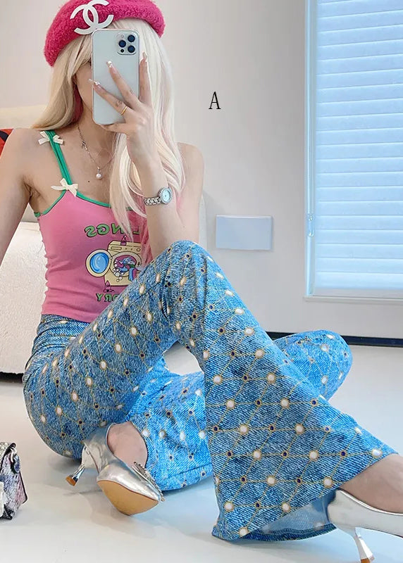 Stylish Slim Fit Print High Waist Flared Trousers Fall