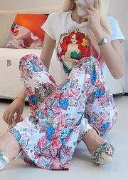 Stylish Slim Fit Print High Waist Flared Trousers Fall