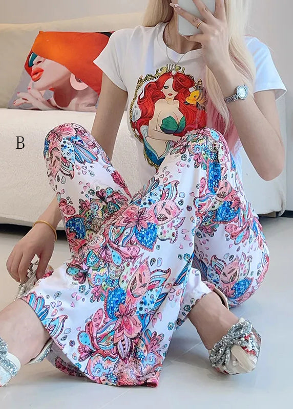Stylish Slim Fit Print High Waist Flared Trousers Fall