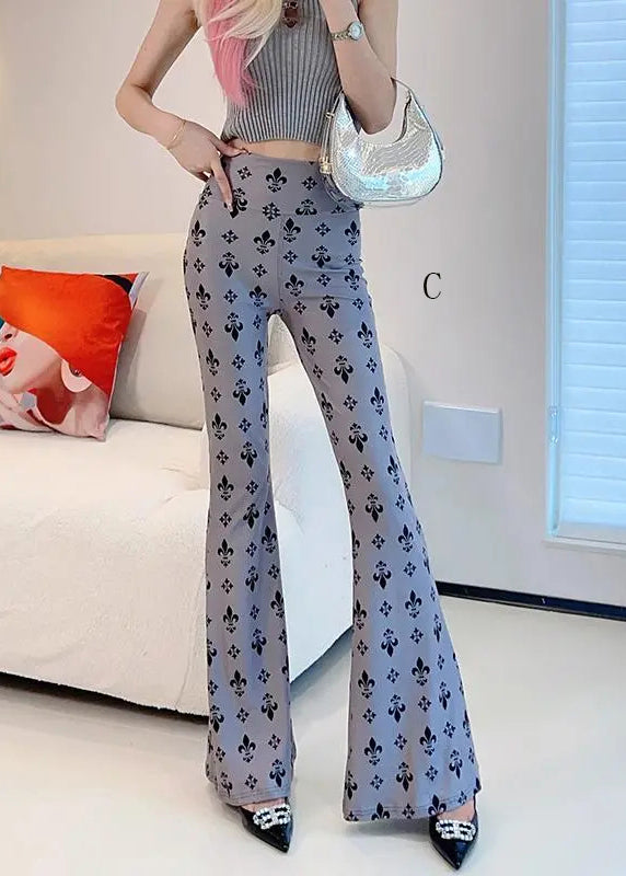 Stylish Slim Fit Print High Waist Flared Trousers Fall