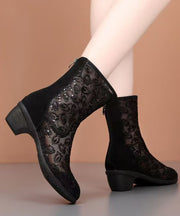 Stylish Splicing Chunky Boots Black Breathable Mesh