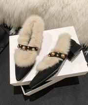 Stylish Splicing Chunky Shoes Pink Suede Fuzzy Wool Lined