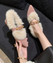 Stylish Splicing Chunky Shoes Pink Suede Fuzzy Wool Lined