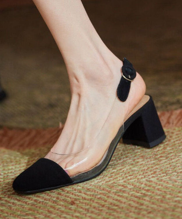 Stylish Splicing Clear Chunky High Heels Green Velour