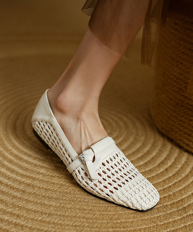 Stylish Splicing Loafers For Women Black Cowhide Leather Breathable