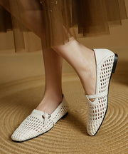 Stylish Splicing Loafers For Women Black Cowhide Leather Breathable