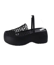 Stylish Splicing Platform Black Breathable Mesh Slide Sandals
