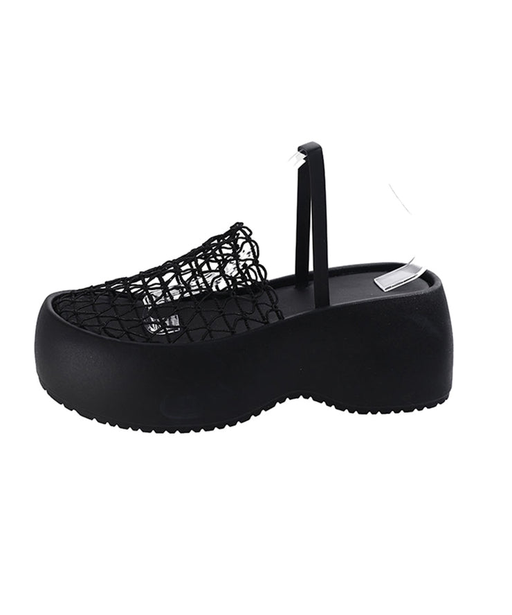 Stylish Splicing Platform Black Breathable Mesh Slide Sandals
