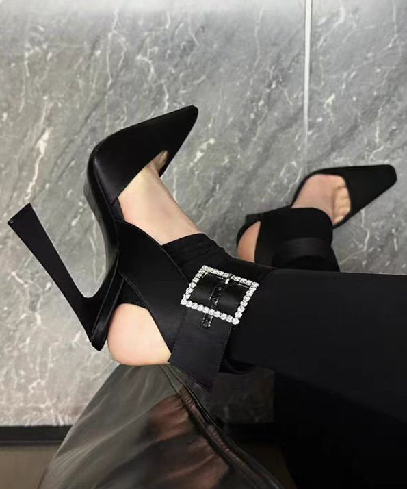Stylish Splicing Stiletto High Heels Rose Faux Leather Buckle Strap Zircon