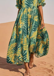 Stylish Tea Green Print Cotton Maxi Dresses Summer