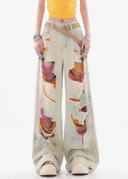 Stylish Tie Dye Pockets High Waist Ripped Jeans Summer