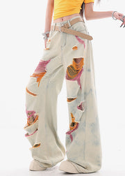 Stylish Tie Dye Pockets High Waist Ripped Jeans Summer